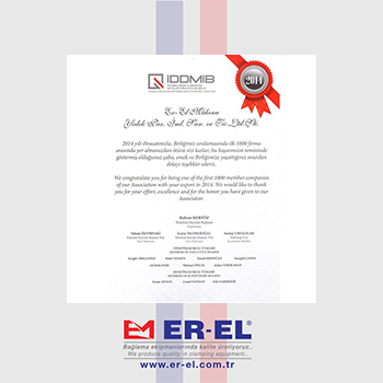 شركتنا ضمن أفضل 1000 شركة في قائمة الصادرات لعام 2014. (İDDMİB)